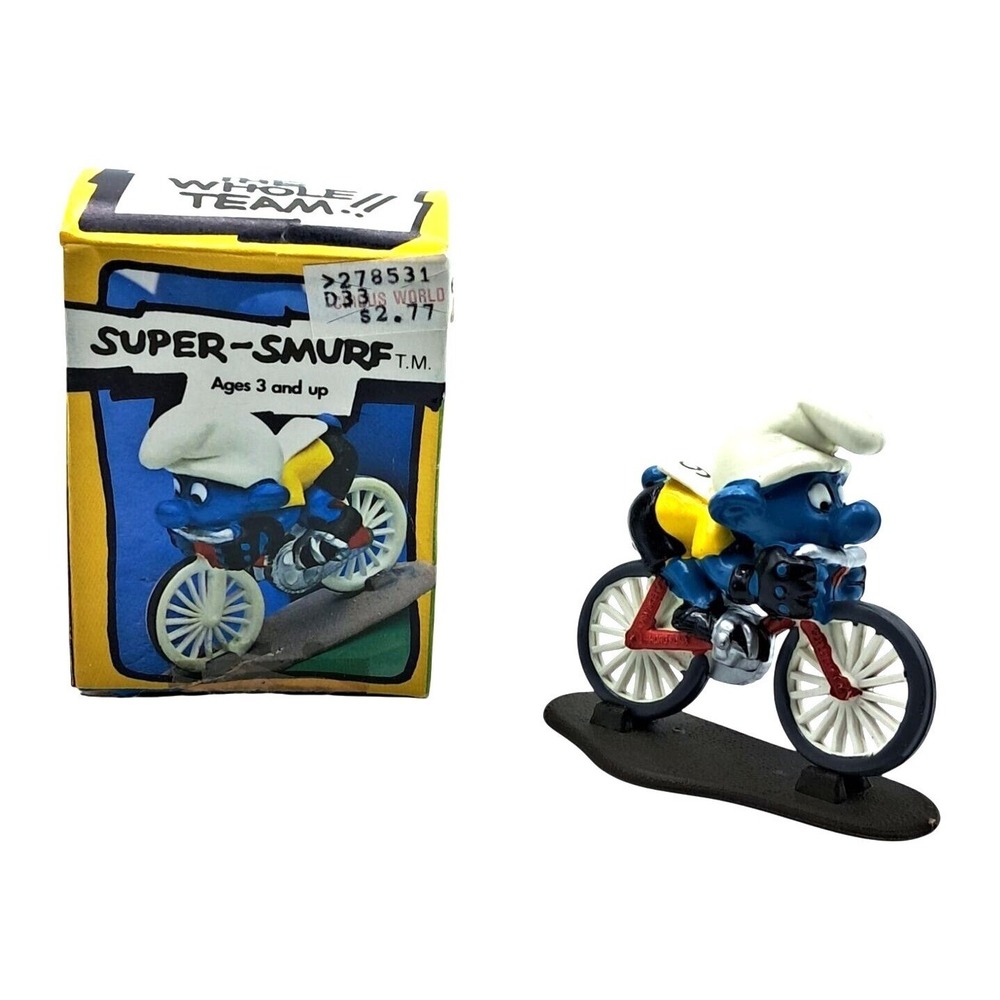 Vintage Schleich Super Smurf Cyclist Figurine No. 6707 With‎ Original Box